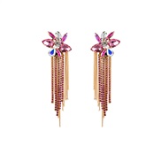 ( pink white ) occidental style spring earrings Rhinestone long style tassel Earring Alloy diamond geometry ear stud