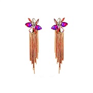 ( rose Red) occidental style spring earrings Rhinestone long style tassel Earring Alloy diamond geometry ear stud