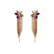 ( Color) occidental style spring earrings Rhinestone long style tassel Earring Alloy diamond geometry ear stud