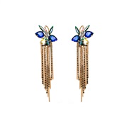 (blue green ) occidental style spring earrings Rhinestone long style tassel Earring Alloy diamond geometry ear stud