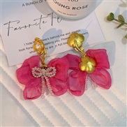 (E 1364  rose Red)original handmade Cloth crystal bow earrings  Korea fashion temperament high Earring woman