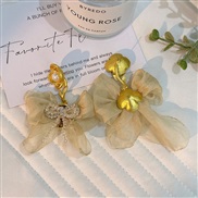 (E 1364  Cream colored )original handmade Cloth crystal bow earrings  Korea fashion temperament high Earring woman