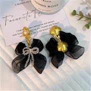 (E 1364  black)original handmade Cloth crystal bow earrings  Korea fashion temperament high Earring woman