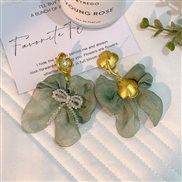 (E 1364  green)original handmade Cloth crystal bow earrings  Korea fashion temperament high Earring woman