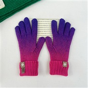 (purple Gradual change)occidental style gradual change color woolen glove woman~ins Autumn and Winter thick knitting mi