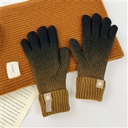 (Free Size )( Dark brown black  Gradual change)occidental style gradual change color woolen glove woman~ins Autumn and 