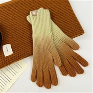 (Free Size )( khaki Gradual change)occidental style gradual change color woolen glove woman~ins Autumn and Winter thick