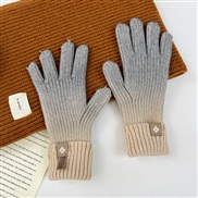 (Free Size )( gray  Beige Gradual change)occidental style gradual change color woolen glove woman~ins Autumn and Winter