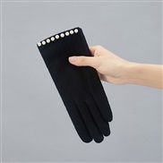 ( blackA)Winter sheep velvet warm glove Korean style lady velvet warm mitten touch screen wool Pearl glove