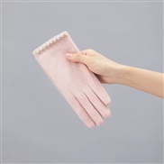 (Free Size )( PinkA)Winter sheep velvet warm glove Korean style lady velvet warm mitten touch screen wool Pearl glove