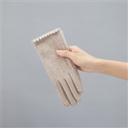 (Free Size )( khakiA)Winter sheep velvet warm glove Korean style lady velvet warm mitten touch screen wool Pearl glove