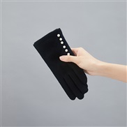 (Free Size )( blackB)Winter sheep velvet warm glove Korean style lady velvet warm mitten touch screen wool Pearl glove