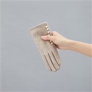 (Free Size )( khakiB)Winter sheep velvet warm glove Korean style lady velvet warm mitten touch screen wool Pearl glove