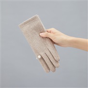 (Free Size )( khakiD)Winter sheep velvet warm glove Korean style lady velvet warm mitten touch screen wool Pearl glove