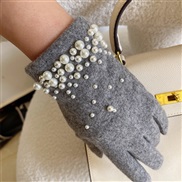 (Free Size )( gray)Winter sheep velvet warm glove Korean style lady velvet warm mitten touch screen wool Pearl glove