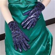 (Free Size )( Navy blue)fashion leopard imitate leather wind glove woman autumn Winter velvet warm mitten