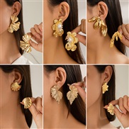 occidental style exaggerating Metal wind silver leaf ear stud wind Shells patternearrings retro earrings