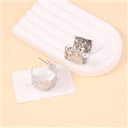 ( Silver) retro Irregular pattern Metal ear stud      width surface exaggerating all-Purpose trend Street Snap style