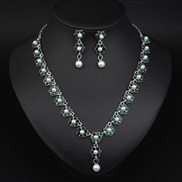 ( green) occidental style brief fashion Rhinestone Pearl flowers necklace earrings set woman temperament collocation