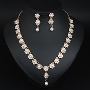 (gold + transparent) occidental style brief fashion Rhinestone Pearl flowers necklace earrings set woman temperament co