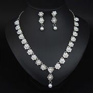 ( White K+ transparent) occidental style brief fashion Rhinestone Pearl flowers necklace earrings set woman temperament