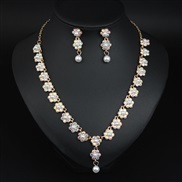 (gold +AB) occidental style brief fashion Rhinestone Pearl flowers necklace earrings set woman temperament collocation