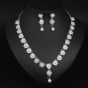 ( White K+AB) occidental style brief fashion Rhinestone Pearl flowers necklace earrings set woman temperament collocati