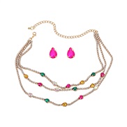 ( Color)occidental style earrings necklace set lady drop ear stud multilayer fully-jewelled style