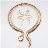 ( Gold necklace+)  occidental style exaggerating retro snake necklace earrings set lady Collar personality