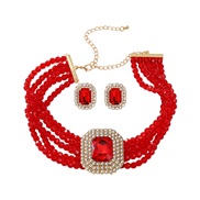 ( red)super colorful diamond earrings necklace set lady square ear stud Bohemia occidental style