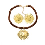 ( Dark brown)fashion wind Alloy sun pendant necklace earrings set occidental style personality all-Purpose wind woman