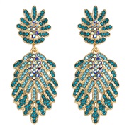 ( blue)occidental style fashion wind leaves colorful diamond earrings high lady wedding fully-jewelled Earring