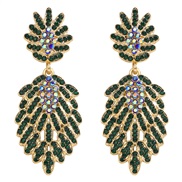 ( green)occidental style fashion wind leaves colorful diamond earrings high lady wedding fully-jewelled Earring