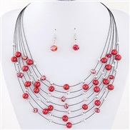 Korean style fashion  fine Bohemian style all-Purpose crystal Pearl mixing multilayer necklace