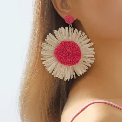 ( black)Bohemia weave flowers Earring  retro exaggerating day Street Snap earrings