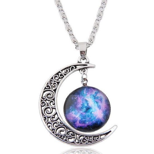 A occidental style fashion   retro silver hollow day Moon   personality lady necklace