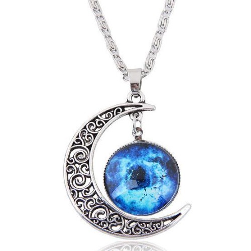 occidental style fashion   retro silver hollow day Moon   personality lady necklace