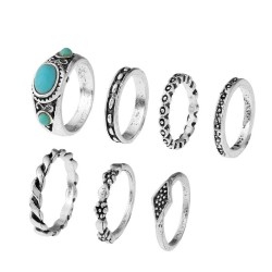 set ring  occidental style fashion ethnic style retro carving turquoise ring