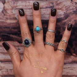 set ring  occidental style fashion brief retro carving turquoise ring