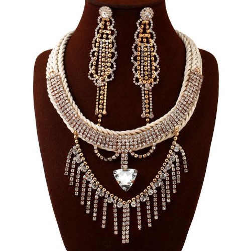 occidental style fashion fashion exaggerating necklace  bride wedding diamond earrings necklace set