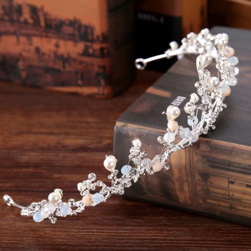 bride Pearl handmade crown set  silver color branch crown head  crown