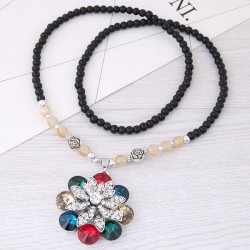 occidental style fashion  Metal luxurious bright gem petal long necklace sweat..