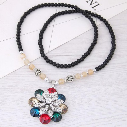 occidental style fashion  Metal luxurious bright gem petal long necklace sweater chain