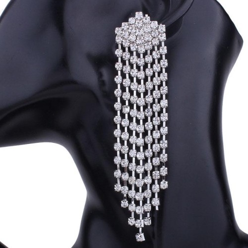 high-end wedding occidental style fashion  fully-jewelled long style temperament tassel ear stud banquet bride