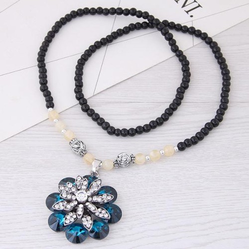 occidental style fashion  Metal luxurious bright gem petal long necklace sweater chain