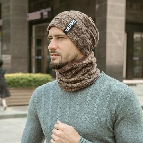 hat hedging set velvet thicken woolen man occidental style autumn Winter man knitting