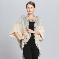 # occidental style Autumn and Winter loose and comfortable Stripe tassel knitting cardigan shawl cloak