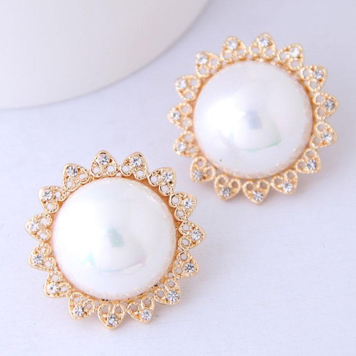 fine  Korean style fashion  Metal concise elegant Pearl temperament ear stud