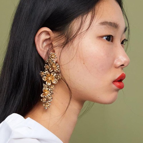  geometry flowers exaggerating Metal gold earrings woman occidental style long style earring