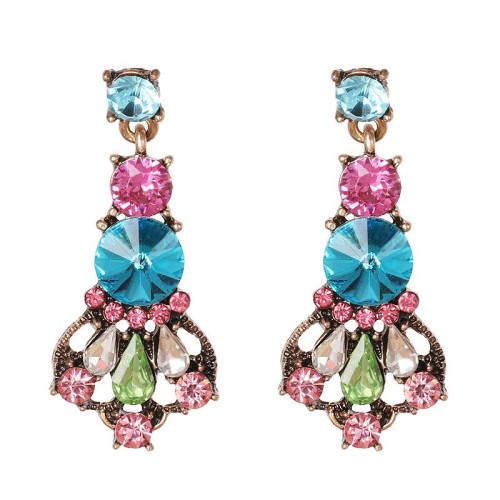  occidental style geometry color diamond personality ear stud Alloy earring